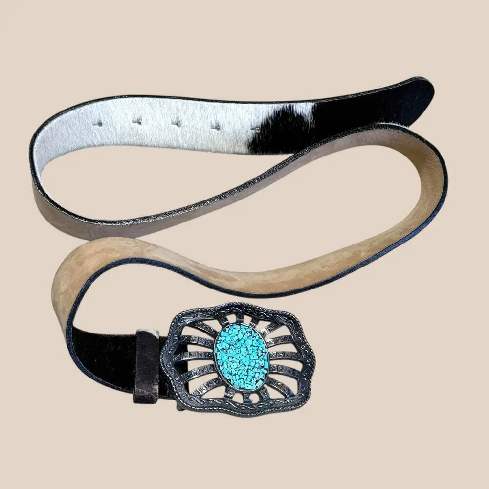 Streets Ahead vintage cowhide turquoise southwestern leather belt medium